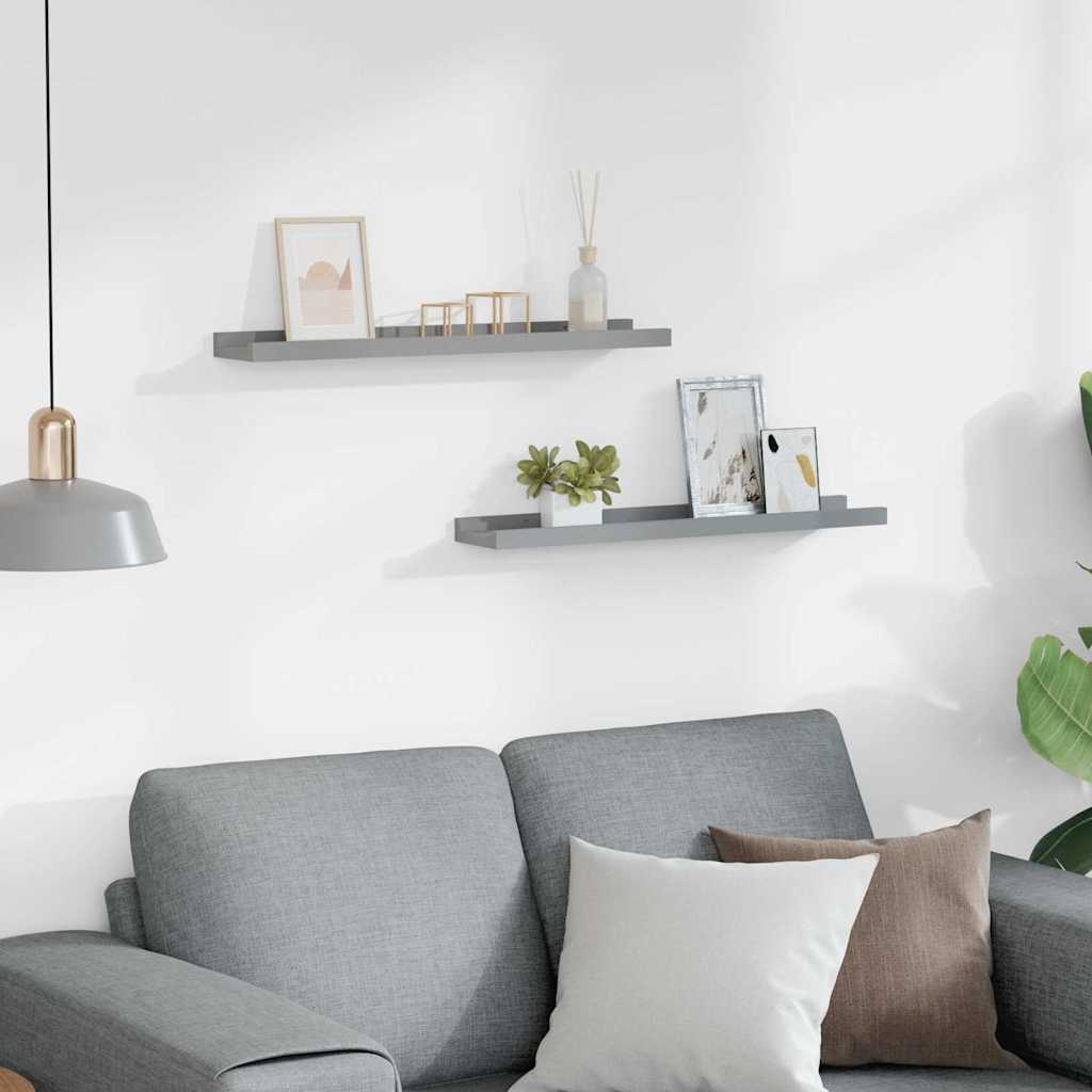 vidaXL Étagères à rebord pour cadre photo 2 pcs Gris 60x9x3 cm MDF