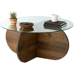 Dmora Bagolino - Couchtisch, 75x75x35h cm Nussbaum braun, Zeitschriftenablage