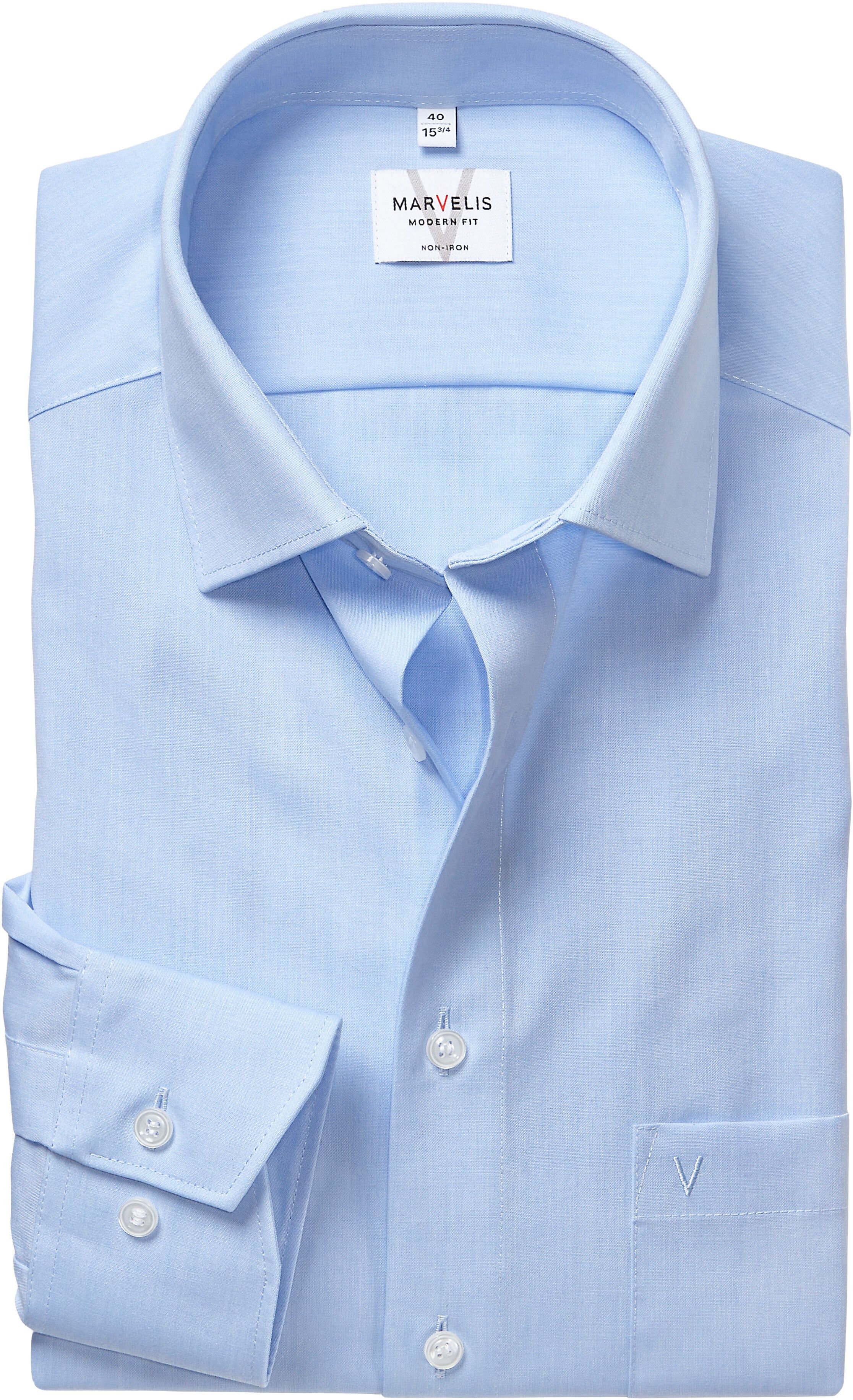 Langarmhemd MARVELIS, Herren, Gr. 42, N-Gr, blau (bleu), Web, Obermaterial: 100% Baumwolle, tailliert normal, 2-Knopf-Manschette, Hemden Langarmhemd, Businesshemd, Basic, New-Kentkragen, leicht tailliert
