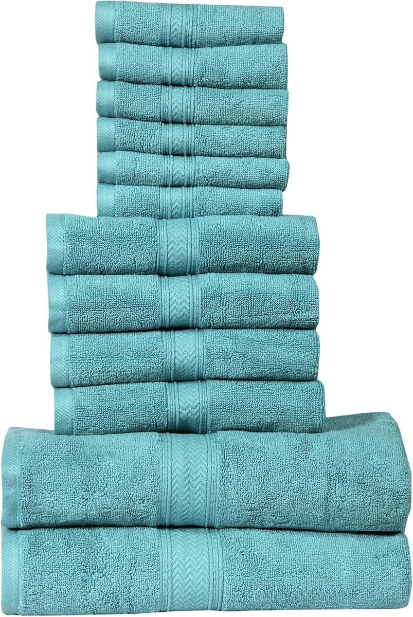 12-delige luxe katoenen badkamer textiel set in zeegroen