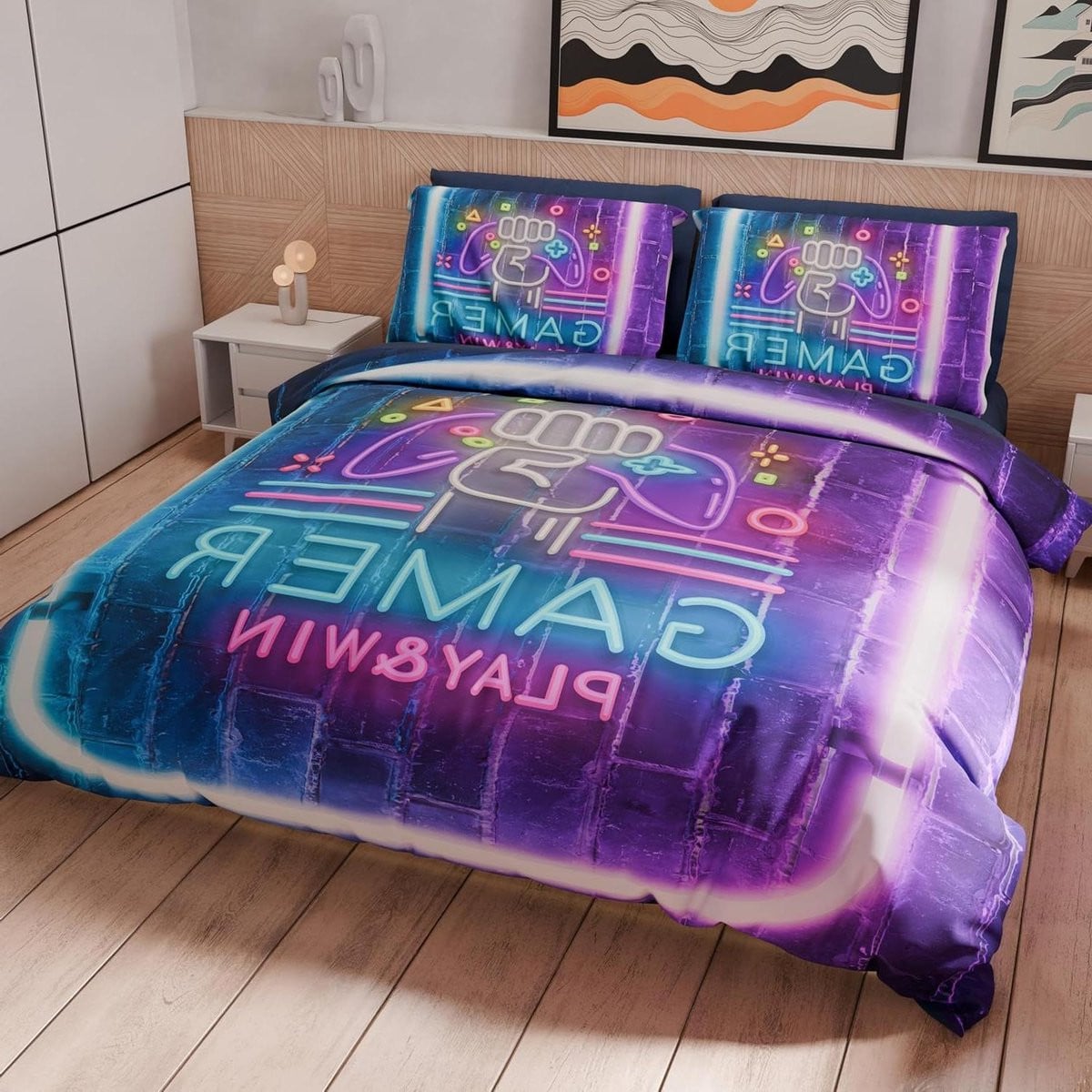 Gamer Dekbedovertrek Set met Dubbelzijdig Design, 160 x 200 cm