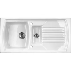 Neuesbad 1, 5-Becken Keramikspüle mit Abtropffläche, Weiß, 1000x500x240, 3, 5''/2'' mit Zubehör NB1DEZCL651N1