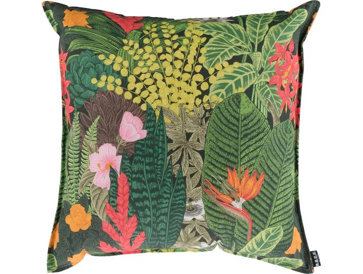 Dekokissen H.O.C.K. Forever Green , grün (grün, geblümt gemustert), B:50cm H:10cm L:50cm, Polyacryl, Dekokissen_Sitzkissen_Kissenhüllen, Dekokissen, Outdoor geeignet, Wendekissenhülle mit Füllung, 1 Stück