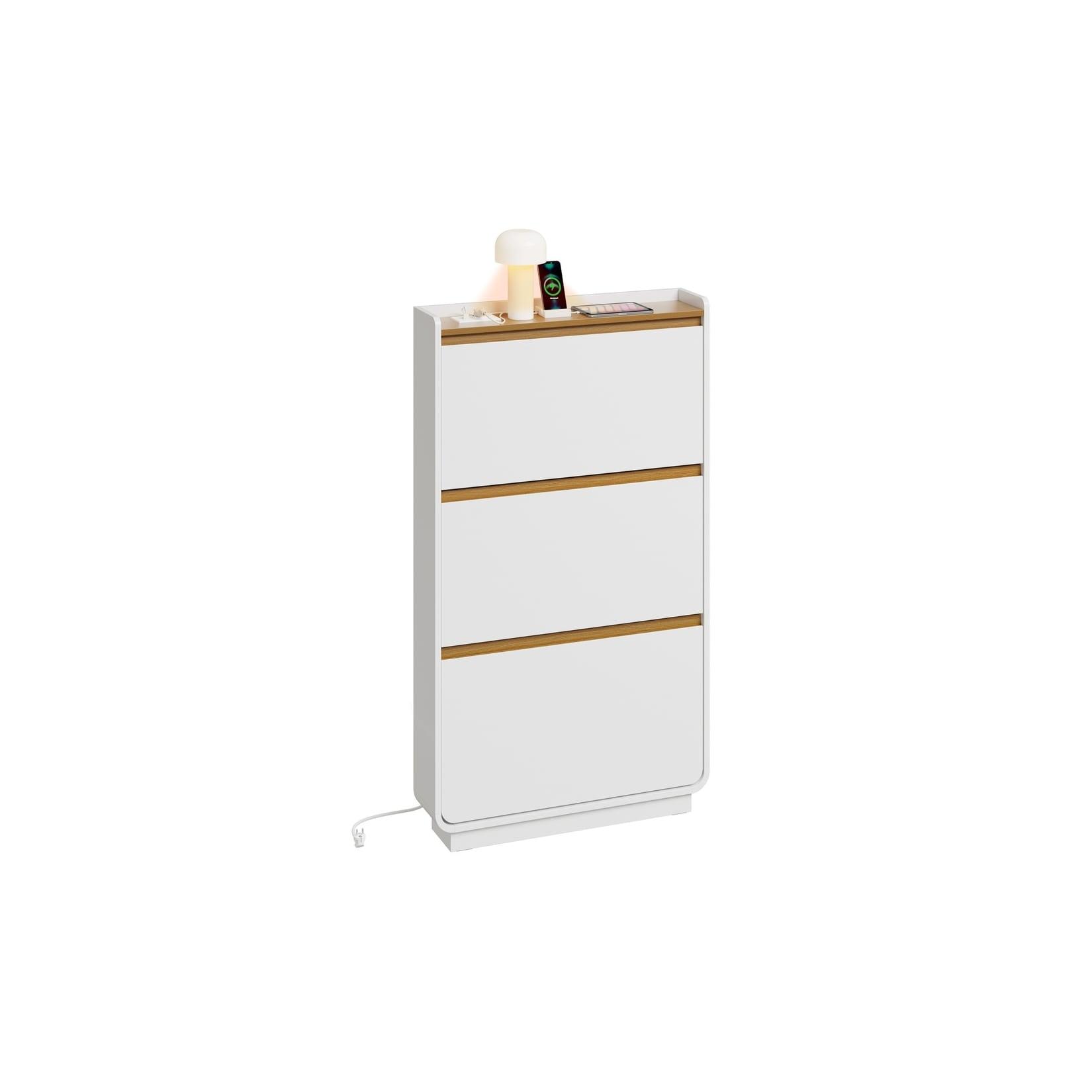 SoBuy Schuhschrank, Schuhkipper, Schuhregal mit 3 Türen Weiß 72x15x126cm Nordisch