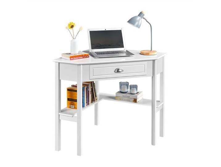 Bureau d'angle 106x71.5x76.5 cm avec Tiroir & Étagère - Blanc Blanc Blanc BUREAU
