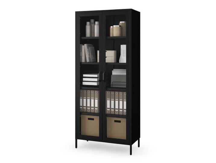 JJan Nowak Vitrinenschrank Glasvitrine Wohnzimmerschrank 80x185x45 cm Standvitrine Sammlervitrine mit 2 Glastüren, 4 verstellbaren Ablagen, gehärtetem Glas, Wandmontage, Metallkorpus