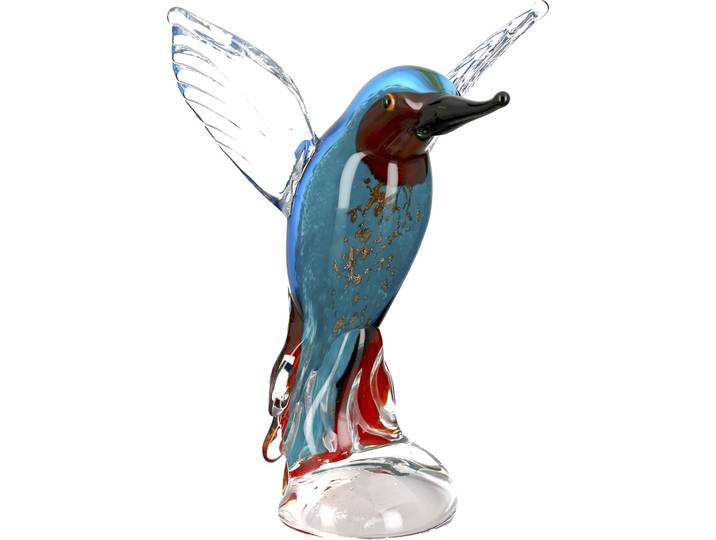 Wanddekoobjekt CASABLANCA BY GILDE Skulptur Eisvogel , blau, B:14cm H:22cm T:14cm, Glas, Wanddekoobjekte, Wanddekoobjekt