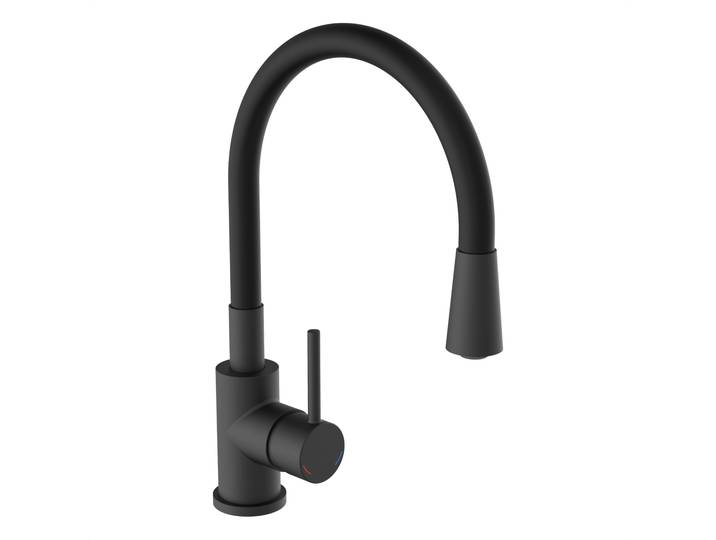 Küchenarmatur WELLTIME TEXAS , schwarz (schwarz matt), B:24,5cm H:34,5cm T:5,2cm Ø:5,2cm, Messing, Armaturen, Küchenarmatur, Wasserhahn Zentralverschraubung, 360 schwenkbar, biegbarer Auslauf