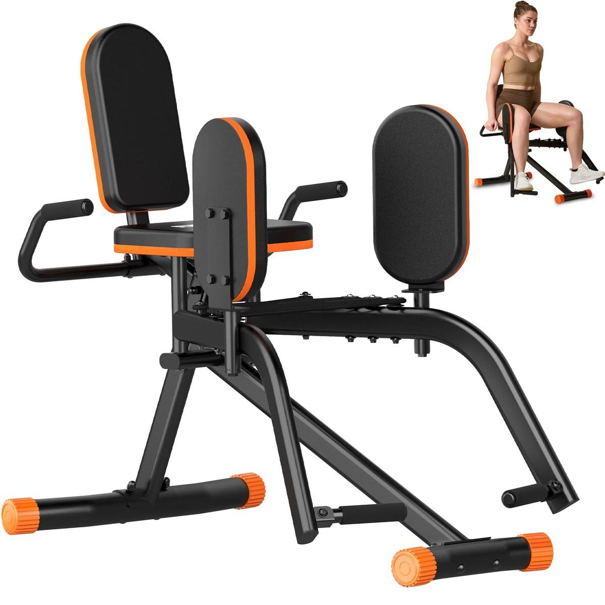 Hüftabduktionsgerät Beinspreizer Hip Abductor - 6 Widerstandsstufen - Schwarz und Orange - Für zu Hause