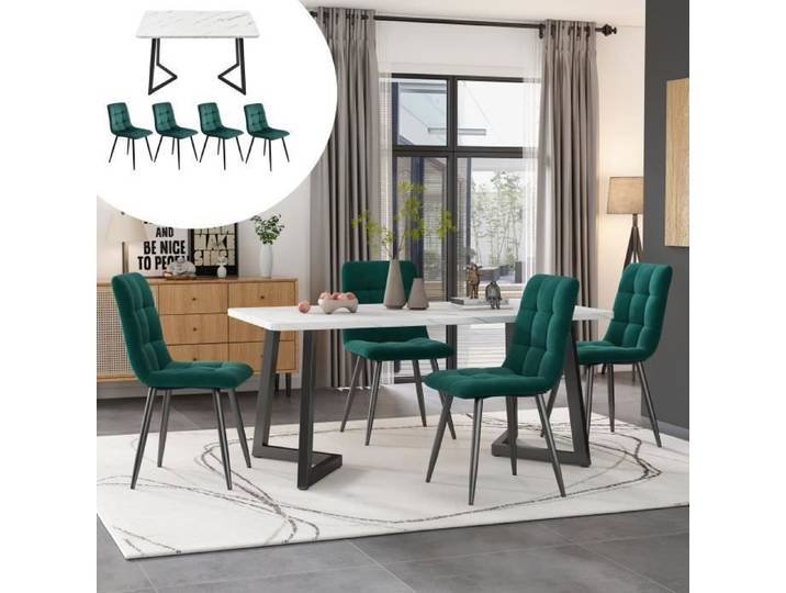 Ensemble table et chaises Moderne - Vert - Métal - 4 places