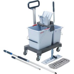 Vileda-Professional Reinigungswagen UltraSpeed Pro Ready-to-Go, Doppelfahrwagen, Presse, Bodenwischer, 2 Eimern 1x 10 & 1x 25L