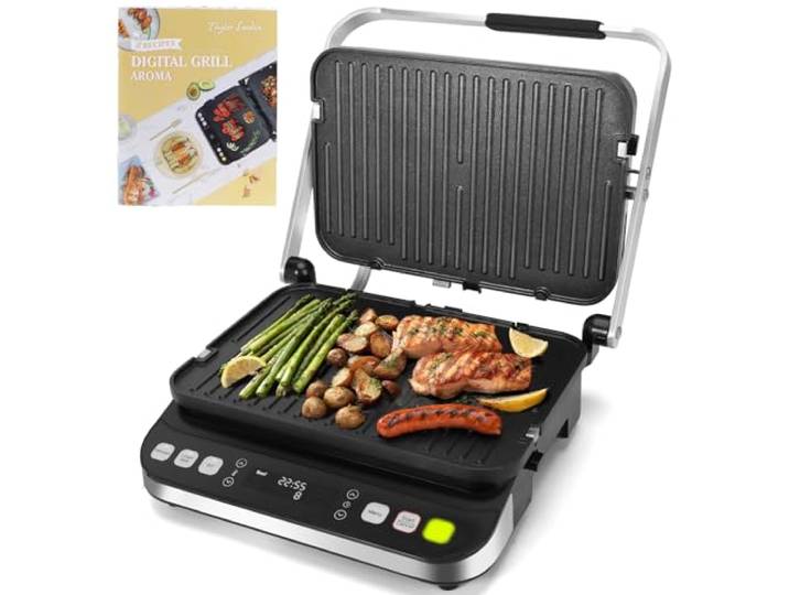 Taylor Swoden Kontaktgrill XXL 2000W, Panini- & Sandwichmaker Mit 180° Öffnung, LED-Display, abnehmbaren Grillplatten und intelligenter Smart-Temperaturkontrolle