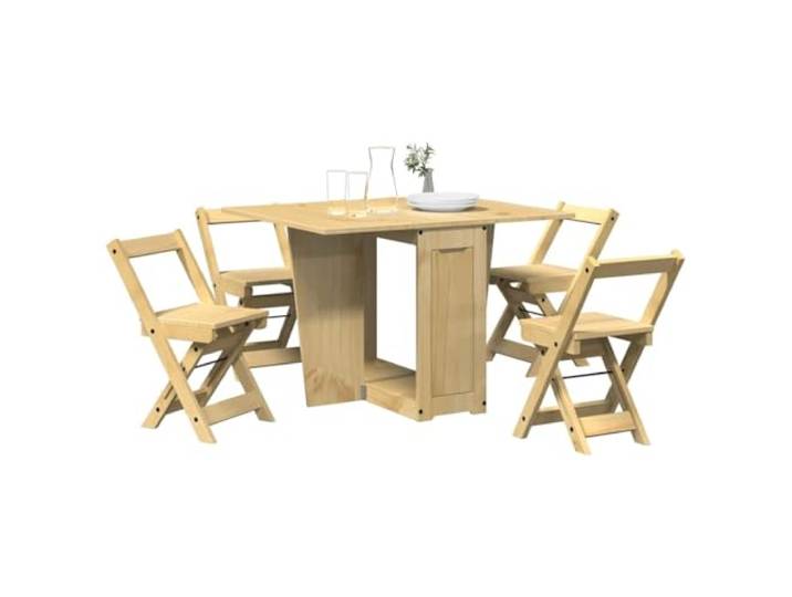 Xolmizyn 5-TLG. Butterfly-Esstisch-Set Corona aus Kiefernholz, Klapptisch ausziehbar mit 4 Klappstühlen, platzsparendes Esszimmer-Set in Wachsbraun