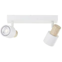 Brilliant, Deckenstrahler, Deckenstrahler Pini Spotbalken, 2x GU10, 58 cm, schwenkbar, Metall/Holz, weiss/braun (GU10)
