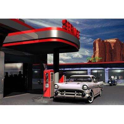 Fototapete PAPERMOON "Tankstelle", bunt, B:4,5m L:2,8m, Vlies, Tapeten