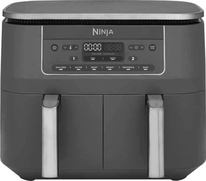 Ninja Dual Zone Heißluftfritteuse DZ300EU (grau/silber, 2.470 Watt, 2 Körbe je 3,8 Liter)