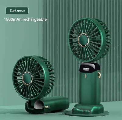 Combo Retail Shop Handheld Mini Fan, Fold Able Portable Neck Hanging Fan, USB Rechargeable Fan With Phone Stand And Display Screen green