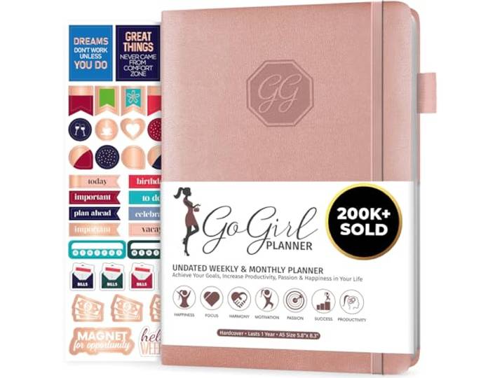 GoGirl Planer und Organisator für Frauen - Wochenplaner der Größe Kompakt, Ziel-Journal & Agenda zur Verbesserung von Zeitmanagement, Produktivität & glücklicherem Leben. Undatiert - Roségold