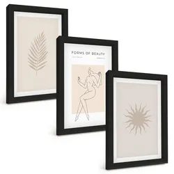 BILDER SET 3er Set - 20x30 cm Schwarzer Rahmen - Eine Sammlung minimalistischer Formen