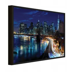 BILDER mit Rahmen Stadt Panorama Blau 100x70 cm