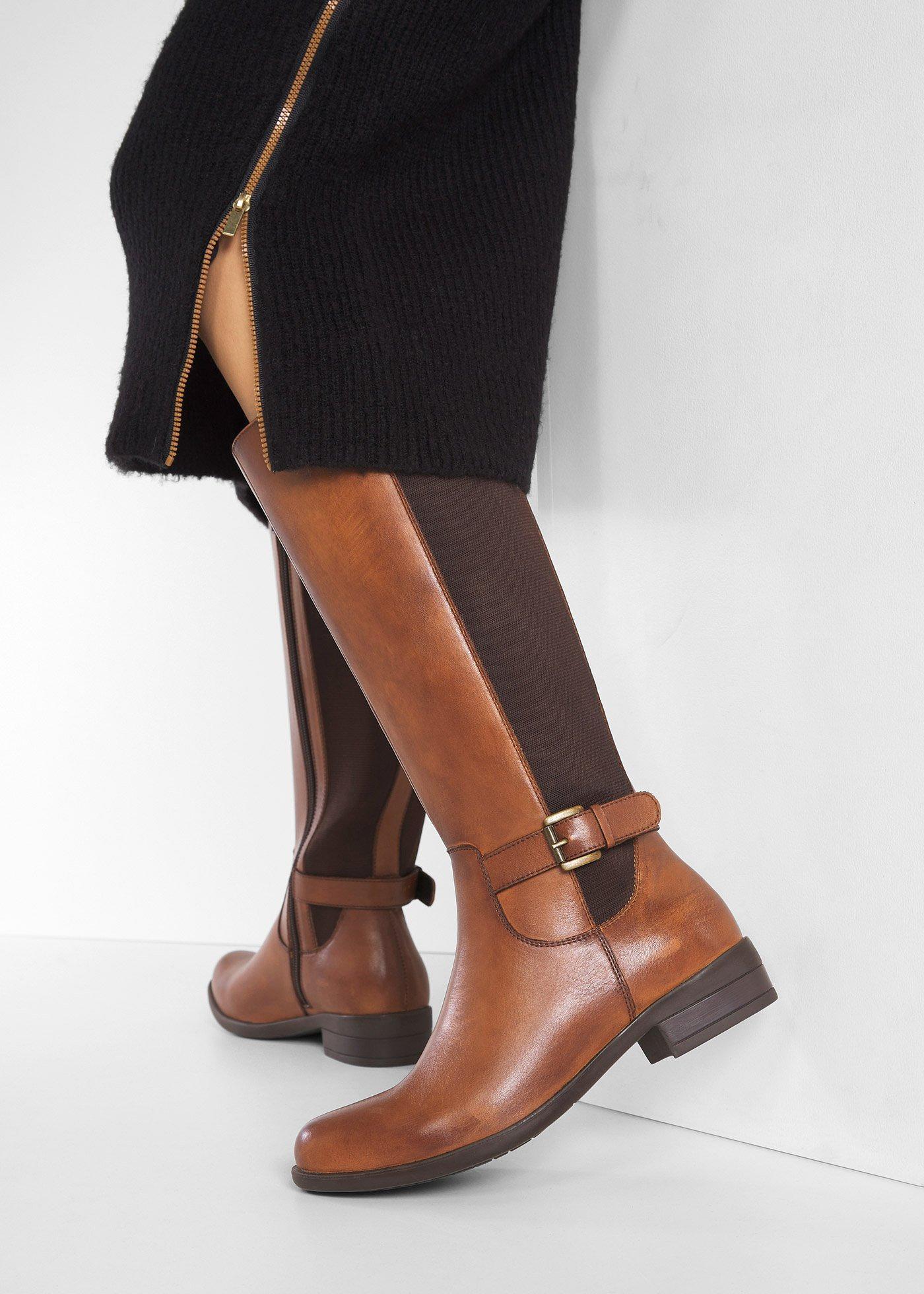 bonprix Stiefel aus Leder, braun, Gr.41, bequemer Stiefel aus Leder mit elastischen Einsätzen, aus Glattleder