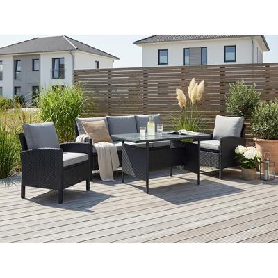 Gartenlounge-Set KONIFERA "»Brooklyn«", schwarz (schwarz, dunkelgrau), B:62cm, Stahl, Sitzmöbel-Sets, Stahl/Polyrattan