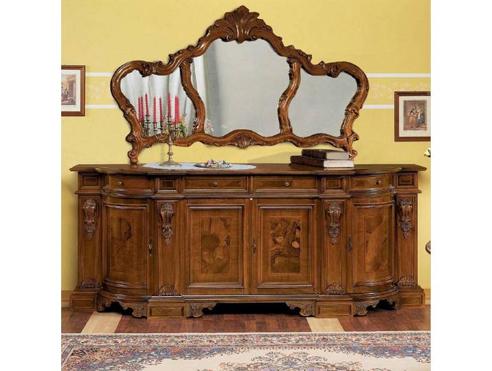 JVmoebel Sideboard Holz Kommode mit Spiegel im Art-déco-Stil in warmer Brauntönung, Made in Europa