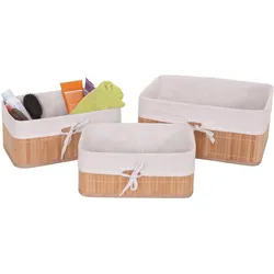 3er Set Aufbewahrungskorb MCW-C21, Korb Aufbewahrungsbox Ordnungsbox Sortierbox Regalkorb, Bambus ~ naturfarben