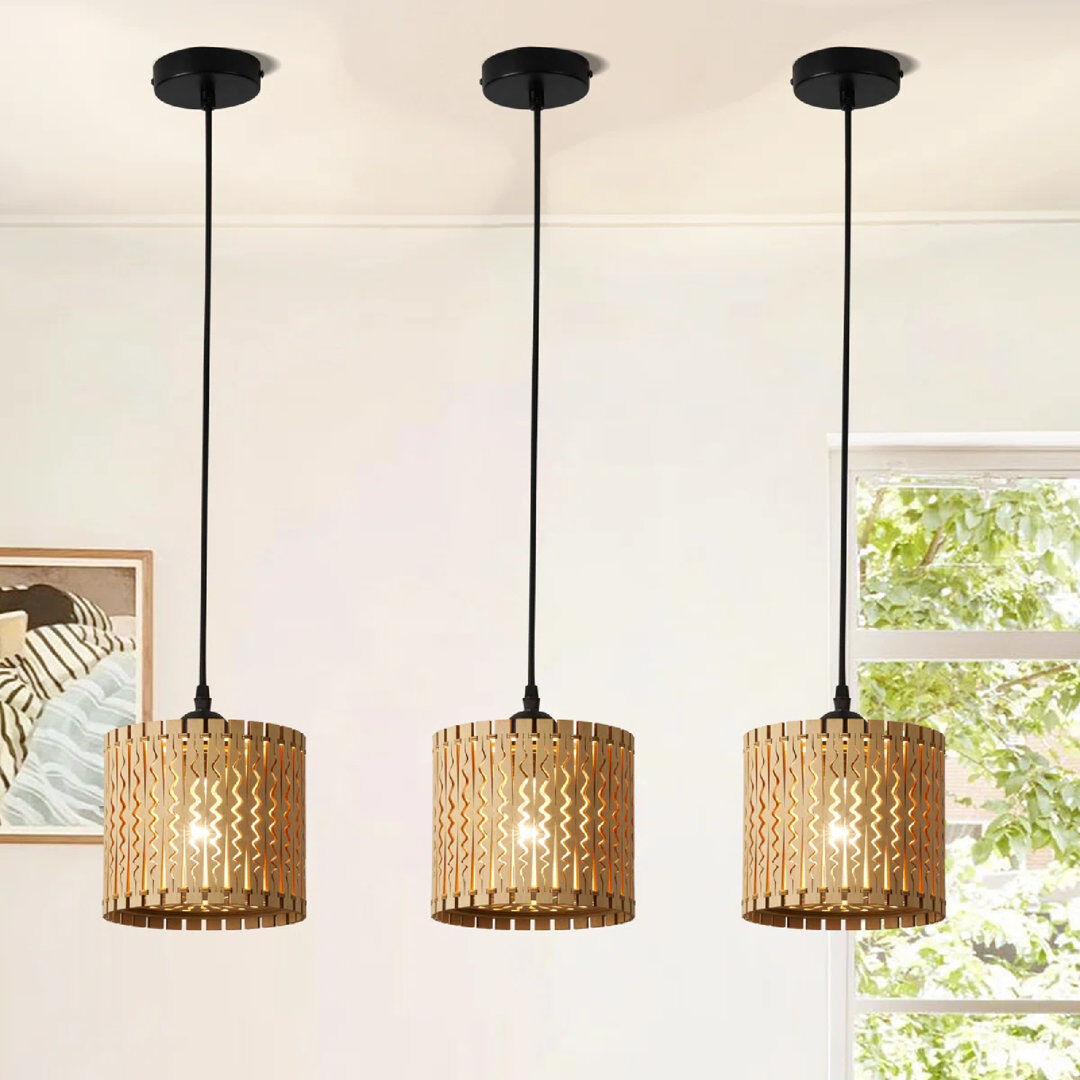 Blue Elephant Farmhouse Boho Wooden Pendant Lights Natural 16cm H X 18cm W X 18cm D