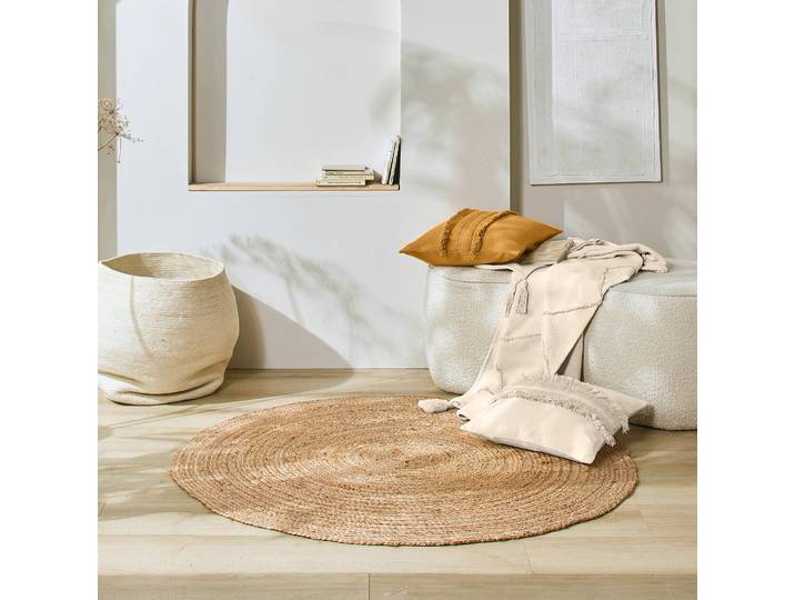 Tapis rond uni en jute tressé - Blancheporte