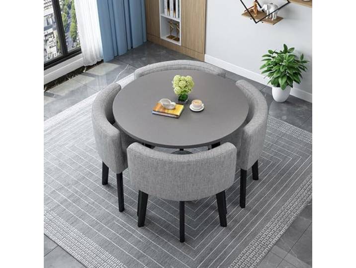 Round/Square Dining table Set with Chairs, Modern Conference Table and 4 Chairs Set, Reception Table and Chair Combination,Wooden Kitchen Table Set for 4 for Living Room Dining Room(80cm(31.5in), 9)