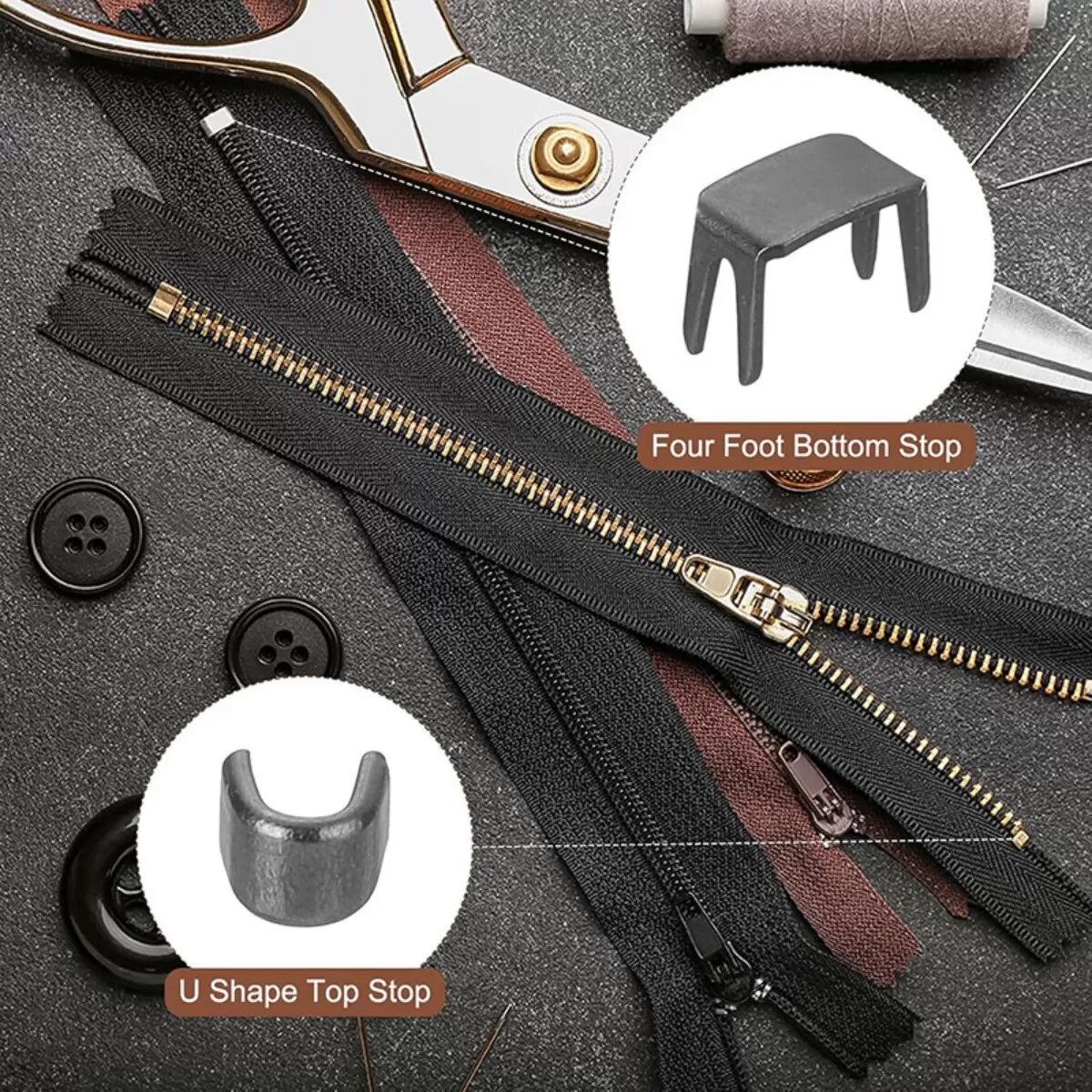 INF No.8 Reißverschluss Schieber Halter Set mit 20 Boden- und 40 Oberteilen Schwarz