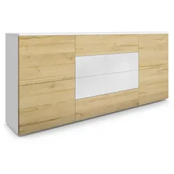 SIDEBOARD Rova Eiche Natur/ Weiß Hochglanz