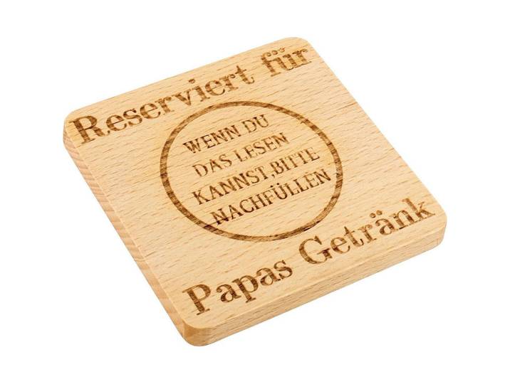 Untersetzer Holz mit Gravur Reserviert für Papas Getränk 10 cm, Braun, 10x10 cm, Gläser, Untersetzer