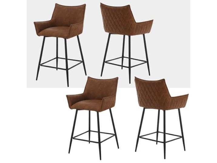 WOLTU 4er Set Barhocker, mit Lehne Armlehnen, PU, Braun Hocker mit Fußstütze, Polsterhocker ergonomisch, Küchenhocker, Barstuhl modern, für Bar Küche Esszimmer