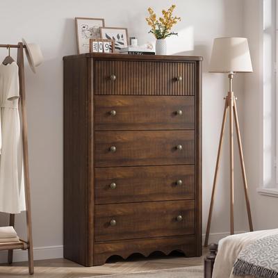 Garvee 5/6-Drawer Fluted Horizontal Dresser Chest, Round Edge, Bedroom