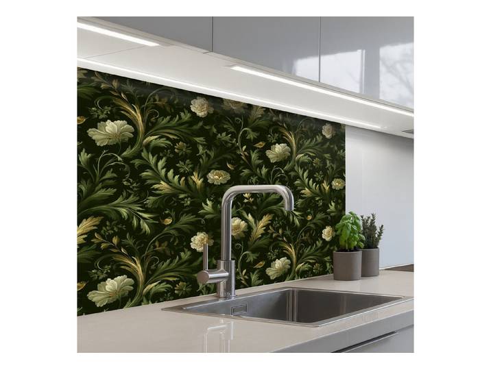 KitchenYeah Küchenrückwand selbstklebend (keine Folie) Botanisch – Nahtlos – Blumen, (1-tlg), Spritzschutz, Küche, Rückwand, Küchenwand, Küchenfront, 300x60 cm