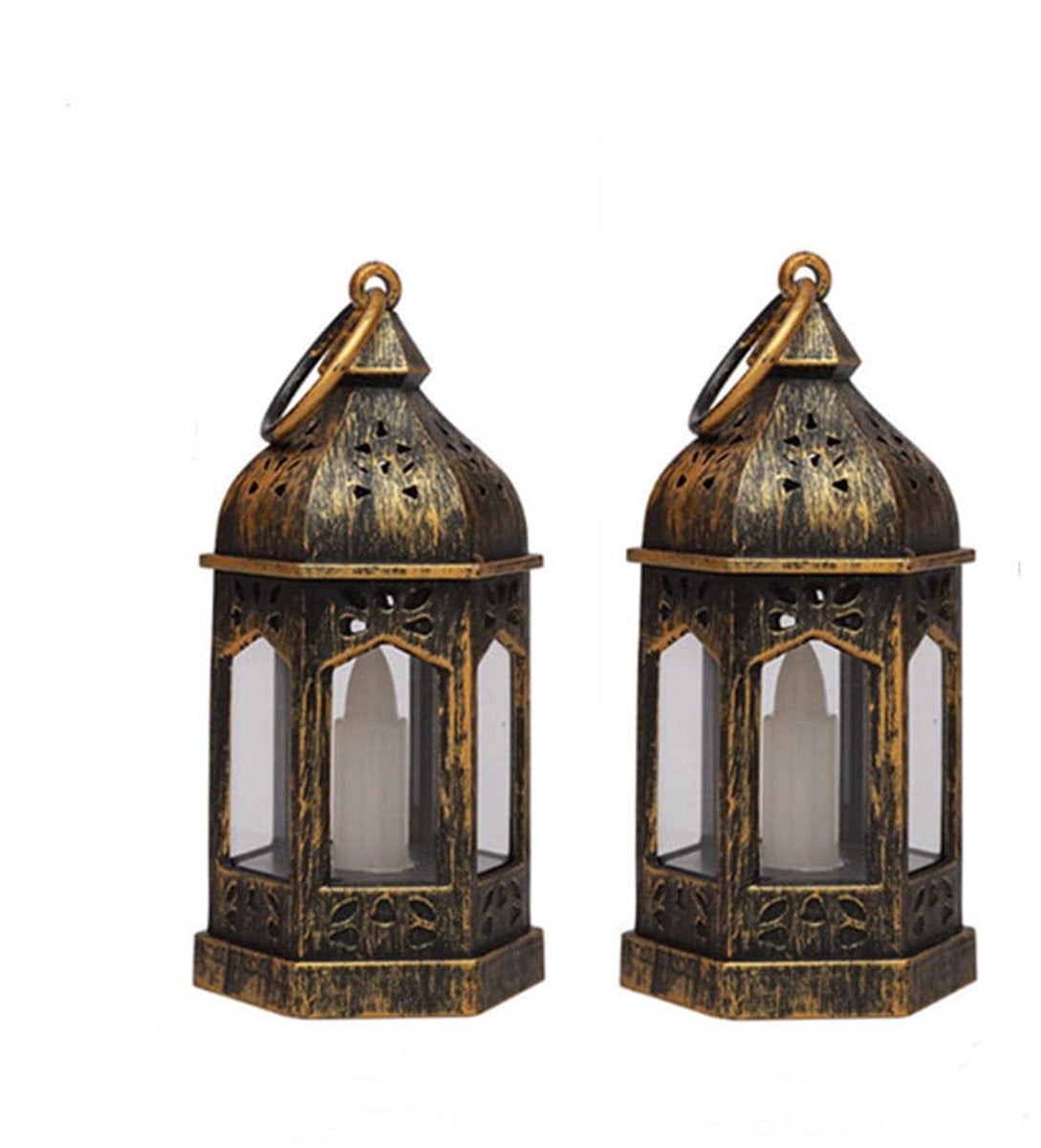 Set van 2 retro LED-kroonluchters in koper - Draagbare mini-lantaarns voor decoratie