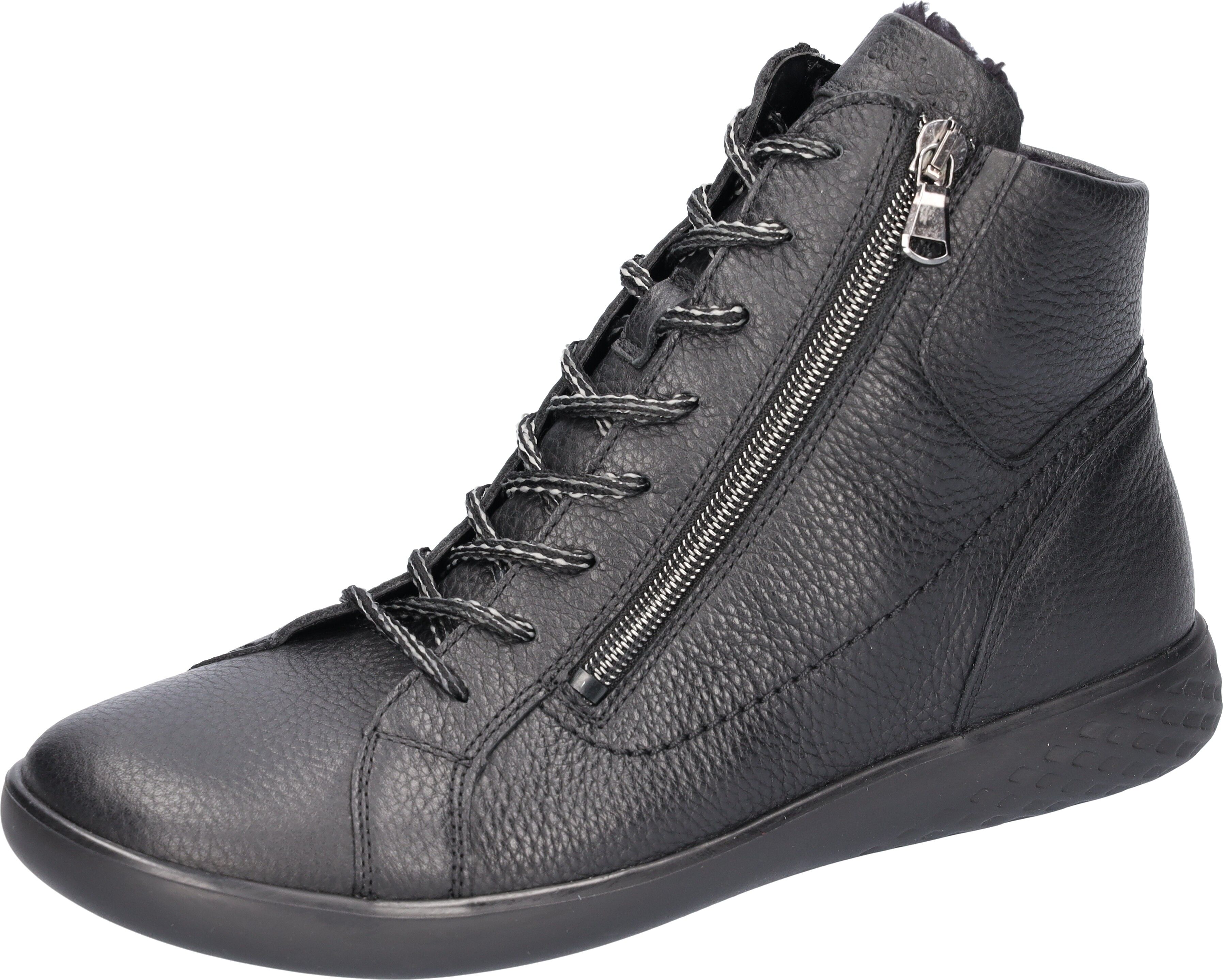 Sneakerboots WALDLÄUFER "H-CLOE", Damen, Gr. 3,5 (36), Warmfutter, schwarz, Nappaleder, unifarben, Schuhe Sneakerboots, Schnürboots, Bequemschuh, Reissverschlüsse, in Komfortweite H schwarz 3,5 (36), Warmfutter