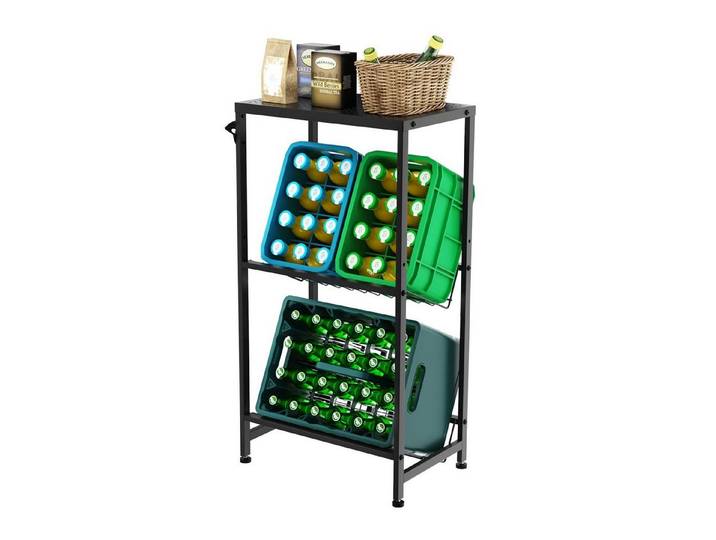 Rainsworth Standregal Getränkekistenregal mit Gitterhalterung, Weinkisten Wasserkasten Weinregal Getränkeregal mit Verstellbaren Füßen, Schwarz, 103cm Kistenregal für 6-8 Kisten, Regal für Getränkekisten