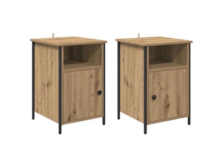 LMTYOENFG 2er Set Nachttische Artisan-Eiche Holzwerkstoff 40x42x60 cm Vielseitige Ablage mit zwei Fächern und stabilen Metallbeinen für Ordnung und Gemütlichkeit im modernen Schlafzimmer.