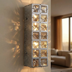Wandleuchte Chrom Wandlampe Kristalle Kristallleuchte Wand Wohnzimmer, 2x LED 5W 400Lm warmweiß, LxBxH 29x9x9 cm