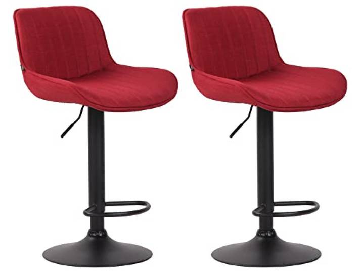 CLP 2er Set Barhocker Lentini Stoff I Thekenhocker Höhenverstellbar I Barstühle Mit Fußstütze I 360° Drehbar I Tresenstühle Mit Trompetenfuß, Farbe: rot, Gestellfarbe: schwarz