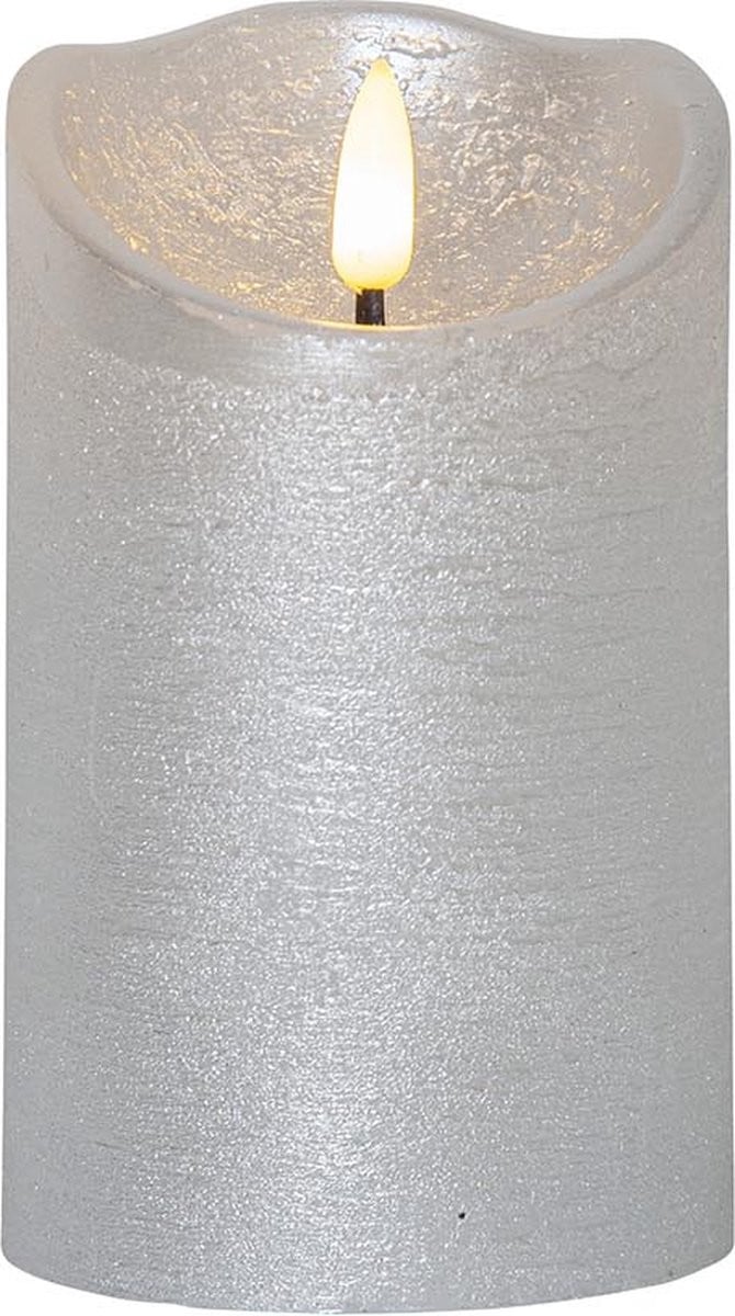 Star Trading LED echte waskaars Flamme Rustic, warm wit flikkerend, zilver, H 12,5 cm, Ø 7,5 cm