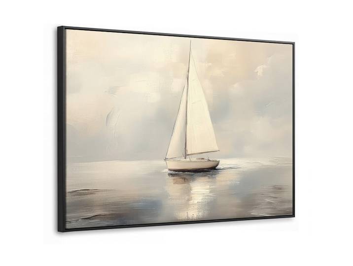 MuchoWow Leinwand Bilder mit Rahmen - Segelschiff - Meer - Bewölkt - 70x50, Creme, Rechteckig, 70x50 cm, gerahmt, Bilder & Rahmen, Bilder, Leinwandbilder