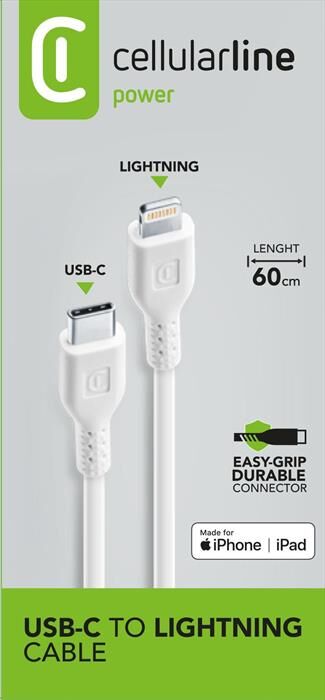 Cellular Line Usbdatac2lmfi60cmw Usb Data Cable Medium-usb-c-bianco