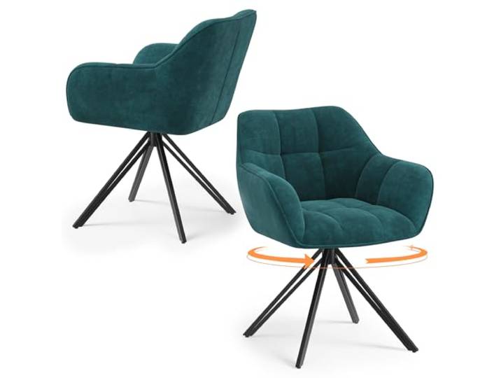 COLAMY Drehbare Esszimmerstühle, 2er Set mit Armlehnen und Rückenlehne, Gepolsterte Stühle für Küche, Essbereich & Wohnzimmer, Grün