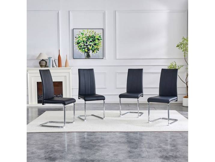ROVRYN Chaise de salle à manger noire en simili cuir PU structure métallique ergonomique