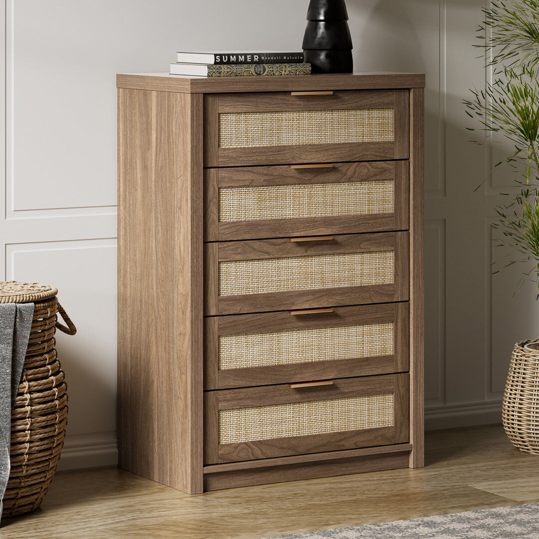 Millwood Pines Arianna 5 Drawer 75cm W Chest Special Walnut 119cm H X 75cm W X 45cm D