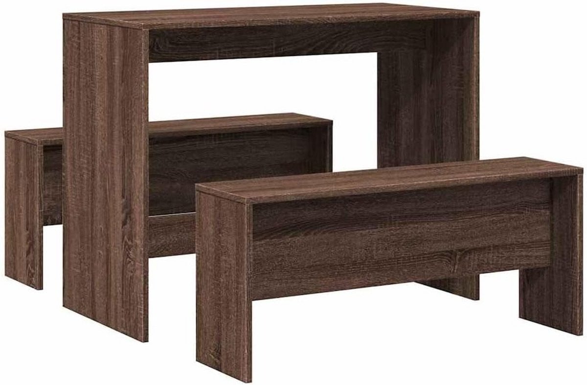 3-delige eettafel en bankenset in eikenkleur voor de eetkamer of keuken